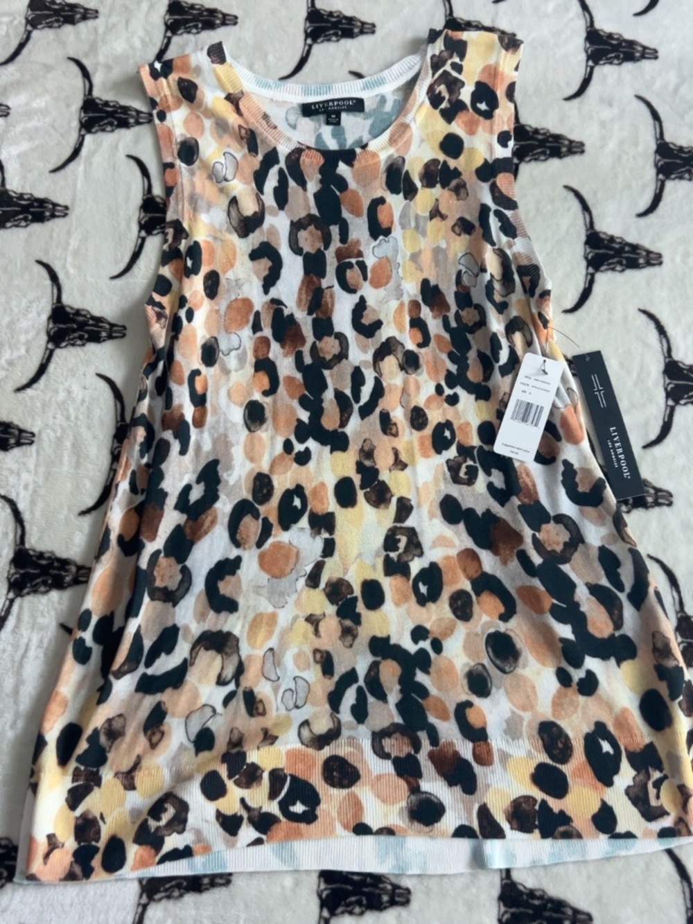 NWT Liverpool Los Angeles Watercolor Leopard Knit Tank Top M $